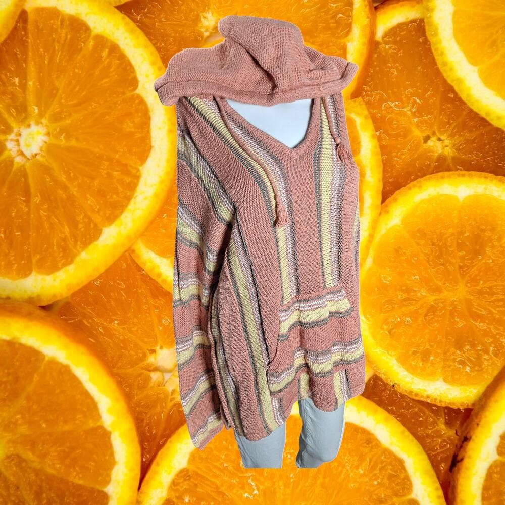 Natural Collection Women's Pink-Yellow Stripe Cotton Knitted Hoodie Size L‎